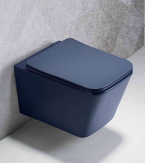 Rimless Wall Hung WC With Slim UF Seat Cover ( Royal Navy ) – Aquant India